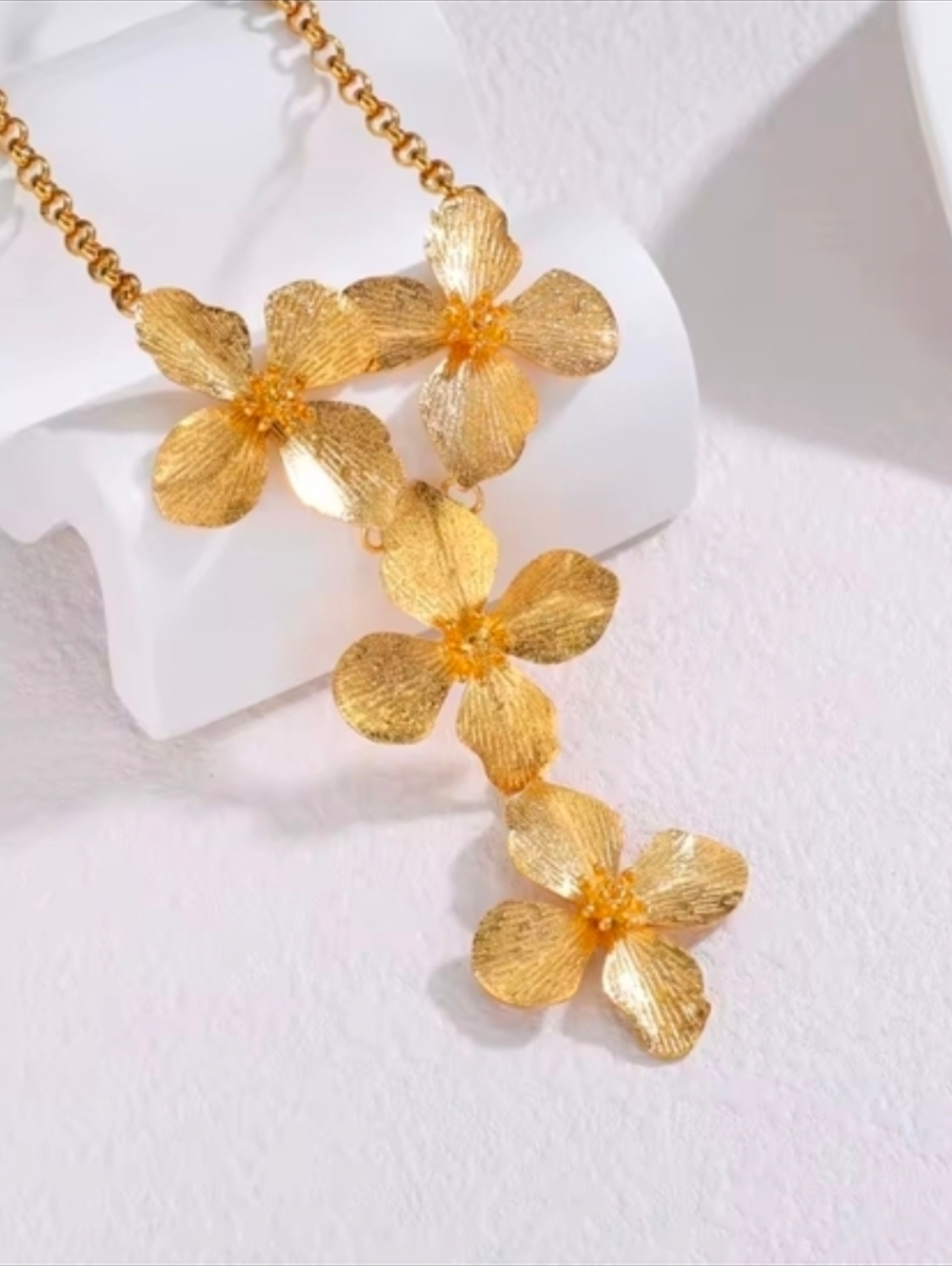 Textured Gold Floral Pendant Necklace - Picture 5 of 7